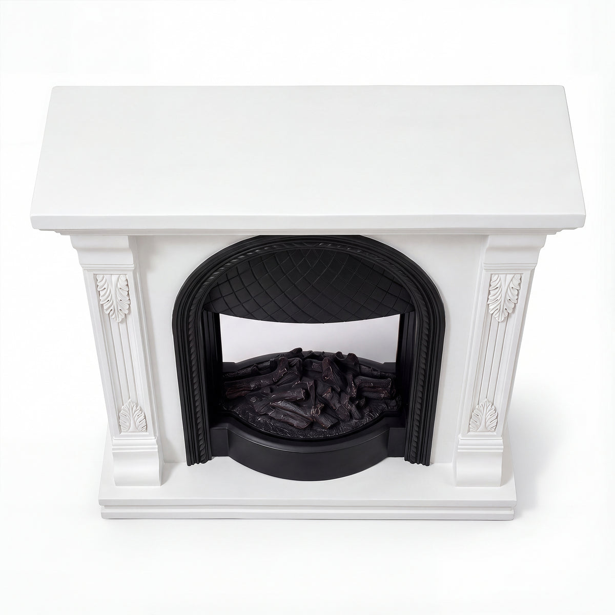 Festivo FFP26091 38.58" Stone Column MGO Electric Fireplace Mantel with 20" Black Arched Insert, Realistic Log & Flame Effect, Remote Control & Timer, White