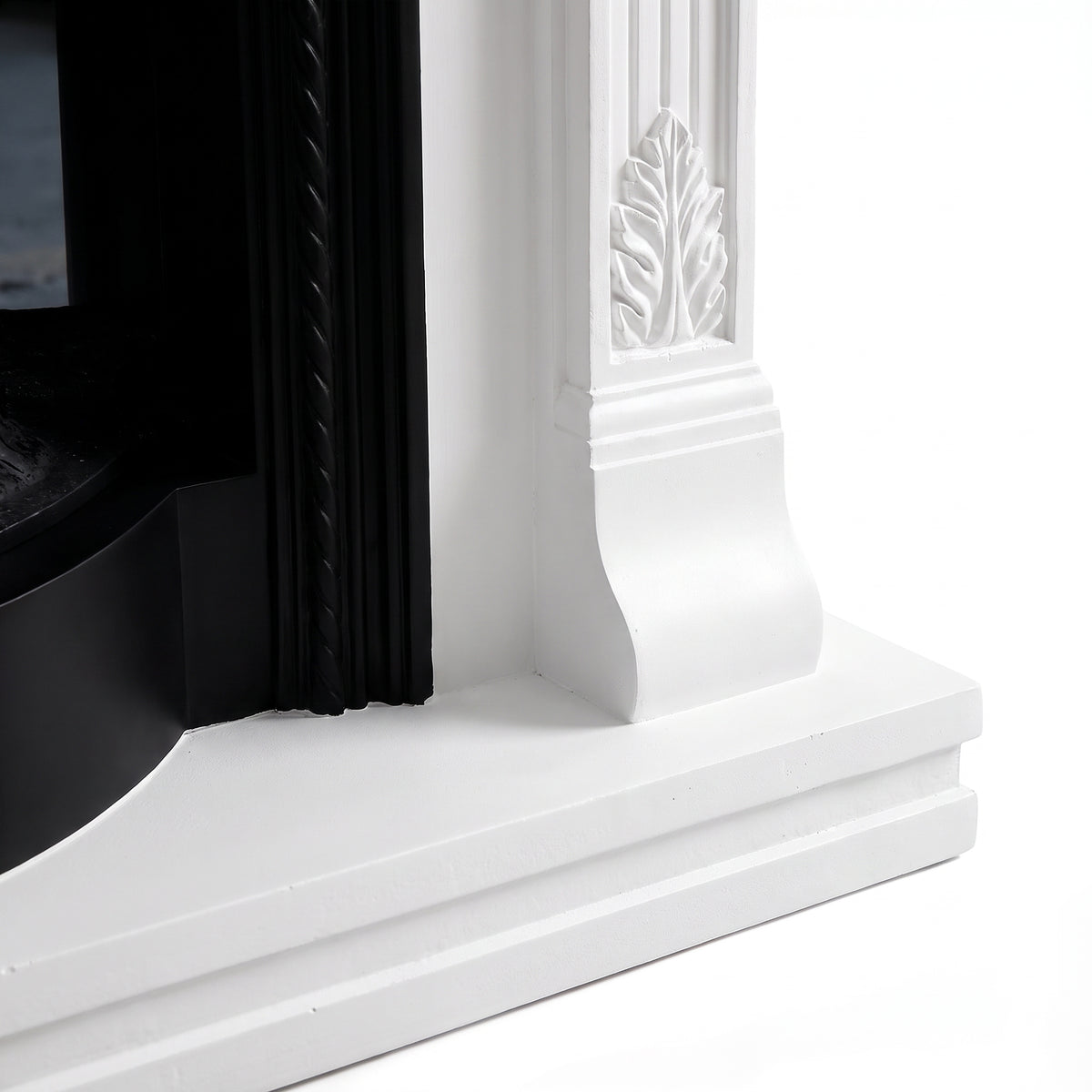 Festivo FFP26091 38.58" Stone Column MGO Electric Fireplace Mantel with 20" Black Arched Insert, Realistic Log & Flame Effect, Remote Control & Timer, White