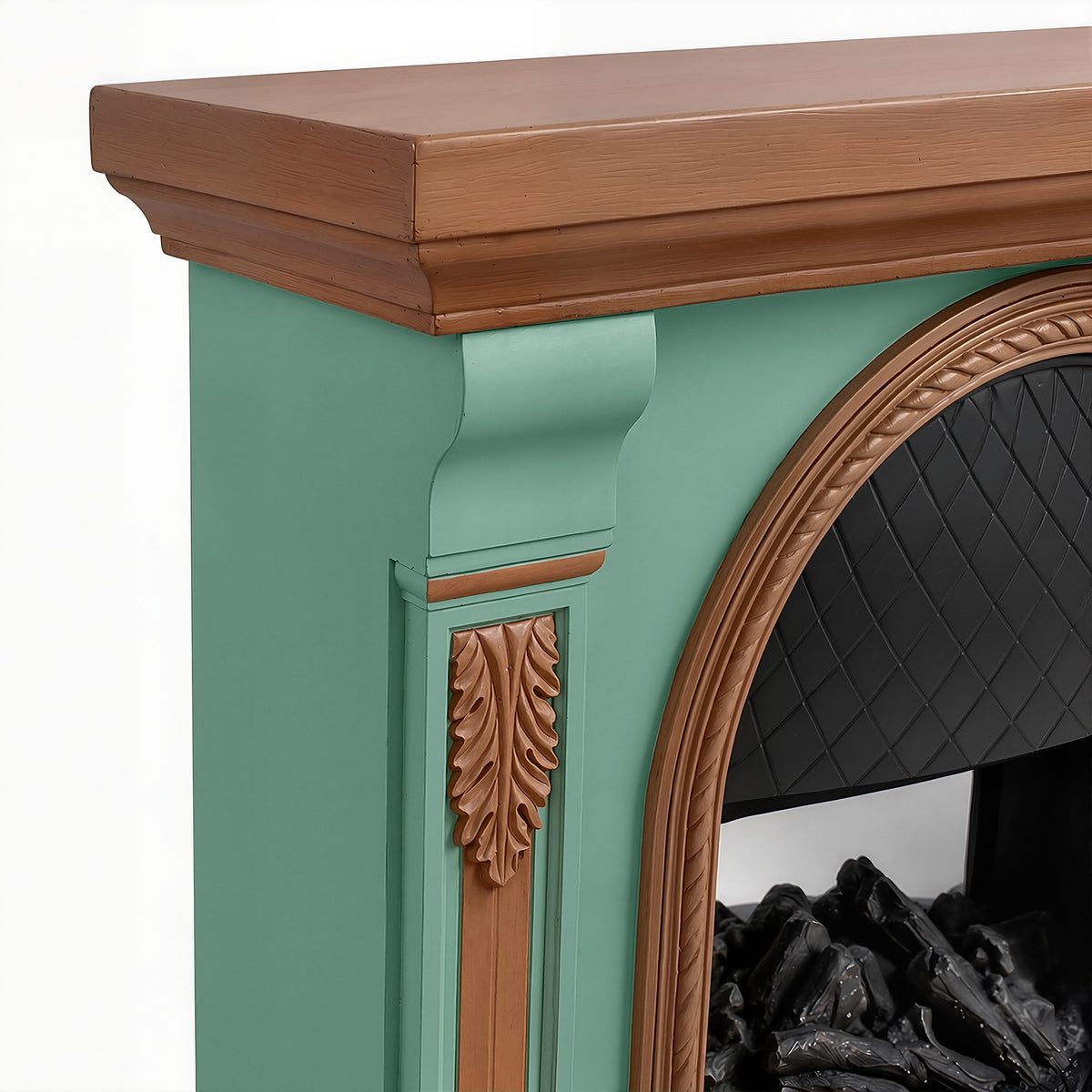 Festivo FFP26093 38.58" Stone Column MGO Electric Fireplace Mantel with 20" Black Arched Insert, Realistic Log & Flame Effect, Remote Control & Timer, Sage Green & Warm Oak