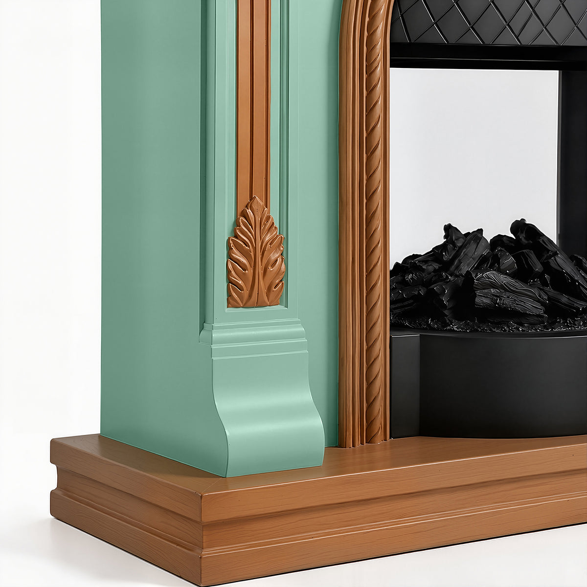 Festivo FFP26093 38.58" Stone Column MGO Electric Fireplace Mantel with 20" Black Arched Insert, Realistic Log & Flame Effect, Remote Control & Timer, Sage Green & Warm Oak