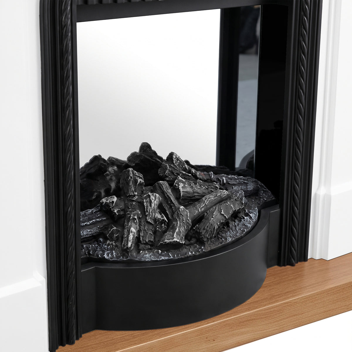 Festivo FFP26101 38.58" Stone Column MGO Electric Fireplace Mantel with 20" Black Arched Insert, Realistic Log & Flame Effect, Remote Control & Timer, White Oak