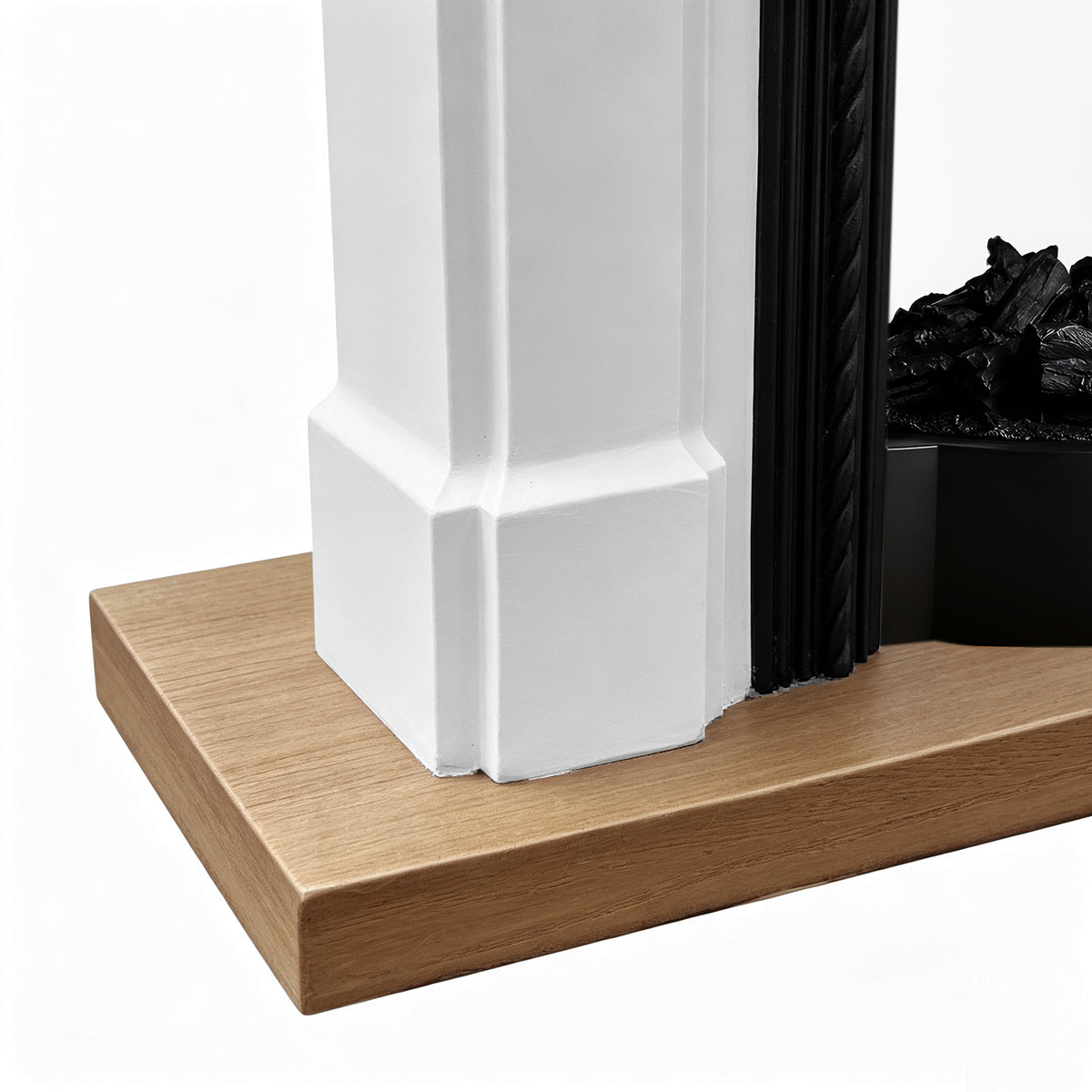 Festivo FFP26101 38.58" Stone Column MGO Electric Fireplace Mantel with 20" Black Arched Insert, Realistic Log & Flame Effect, Remote Control & Timer, White Oak