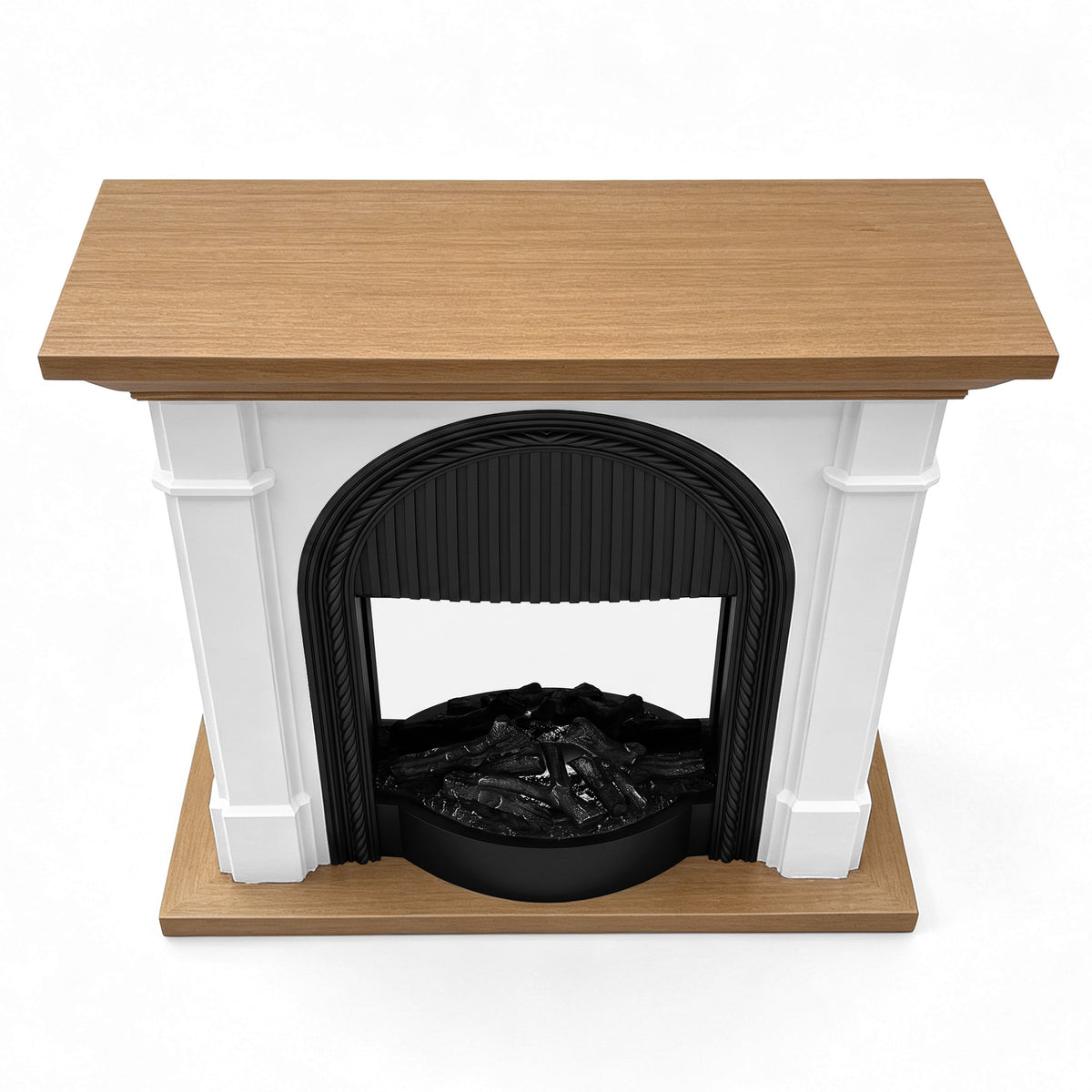 Festivo FFP26101 38.58" Stone Column MGO Electric Fireplace Mantel with 20" Black Arched Insert, Realistic Log & Flame Effect, Remote Control & Timer, White Oak