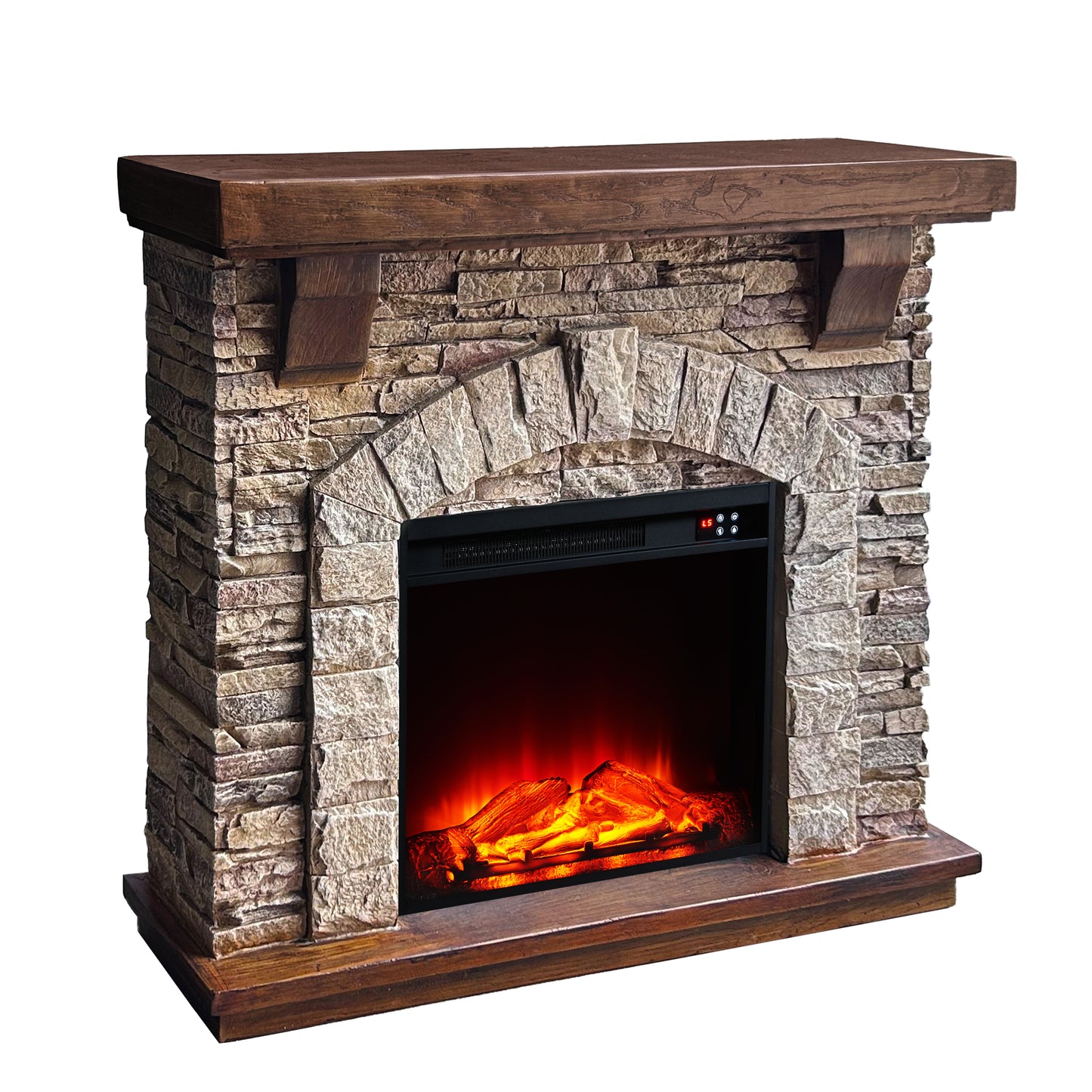 Festivo FFP26122 45" Electric Fireplace Mantel with Faux Brick-Rustic Stone & Oak