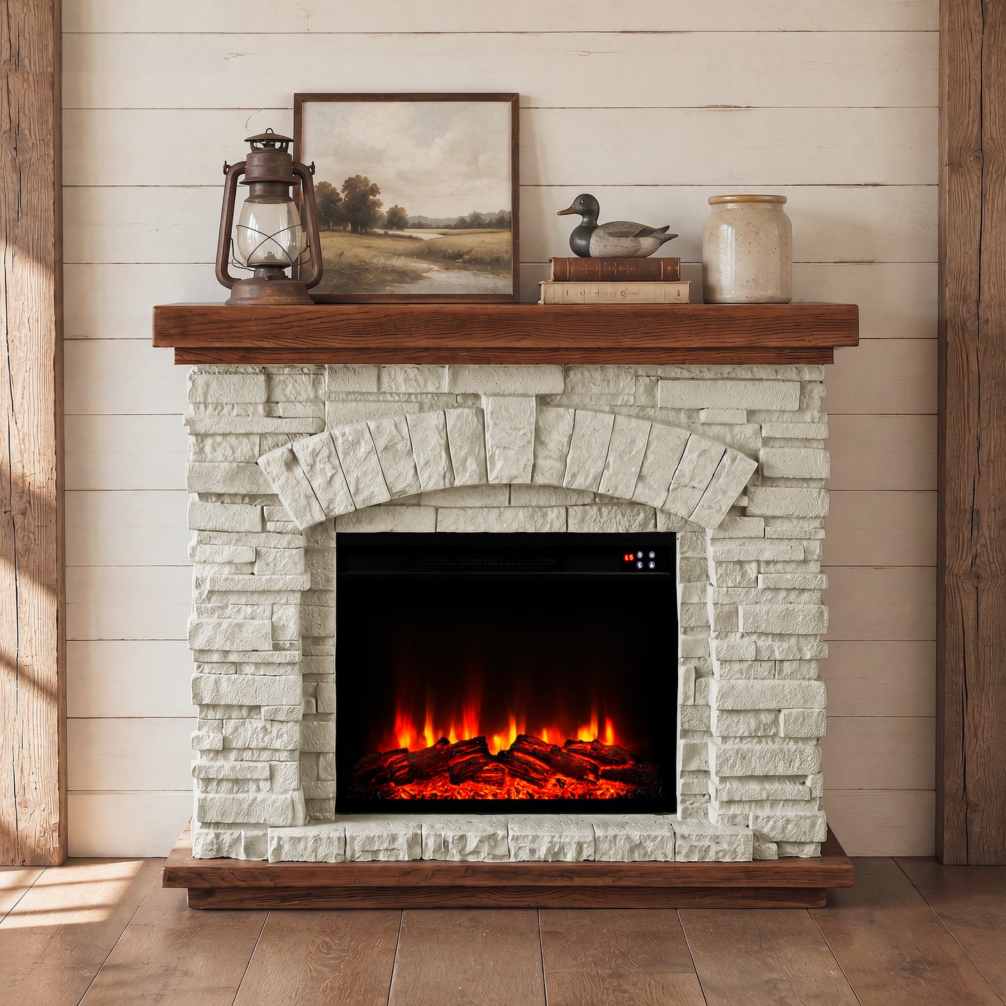 Festivo FFP26142 36" Electric Fireplace Mantel with Faux Brick-White Stone & Oak