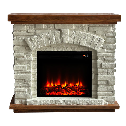 Festivo FFP26142 36" Electric Fireplace Mantel with Faux Brick-White Stone & Oak