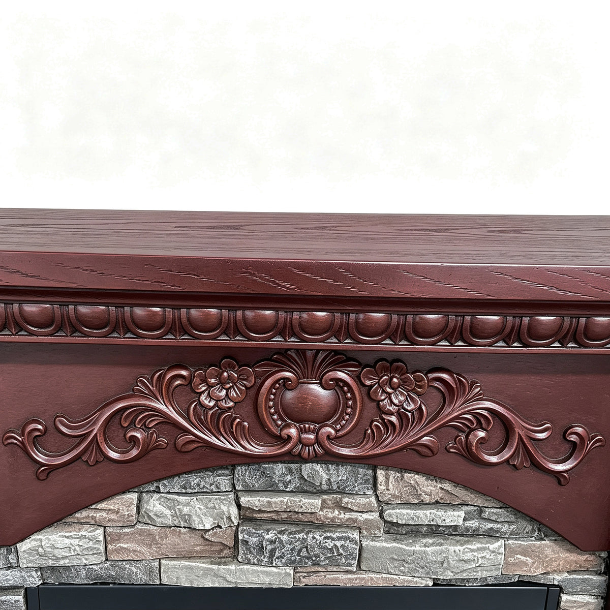 Festivo FFP26232 42.32" Vintage Carved-Look MGO Electric Fireplace Mantel with 23" Insert, Realistic Log & Flame Effect, Remote Control & Timer, Brown