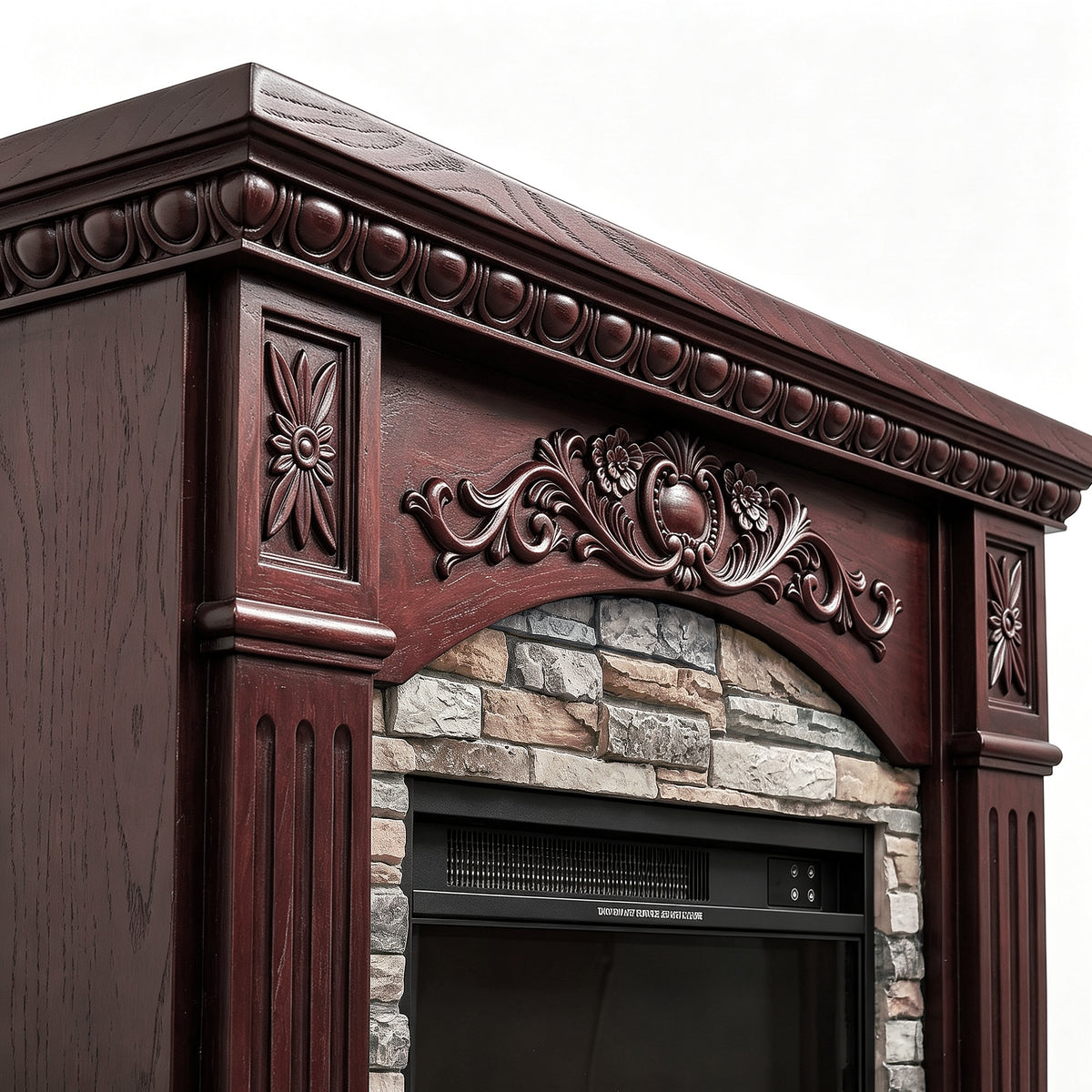 Festivo FFP26232 42.32" Vintage Carved-Look MGO Electric Fireplace Mantel with 23" Insert, Realistic Log & Flame Effect, Remote Control & Timer, Brown