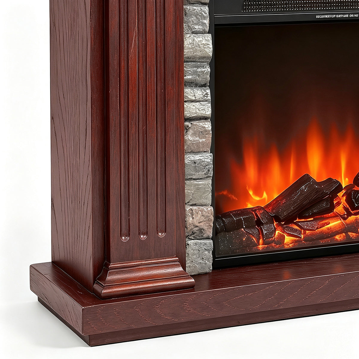 Festivo FFP26232 42.32" Vintage Carved-Look MGO Electric Fireplace Mantel with 23" Insert, Realistic Log & Flame Effect, Remote Control & Timer, Brown
