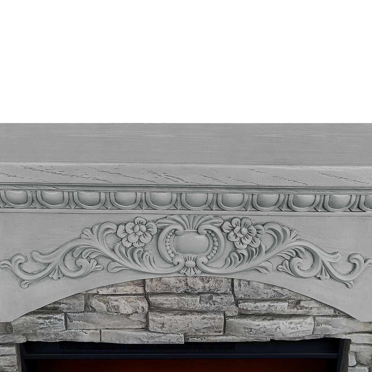 Festivo FFP26233 42.32" Vintage Carved-Look MGO Electric Fireplace Mantel with 23" Insert, Realistic Log & Flame Effect, Remote Control & Timer, Grey