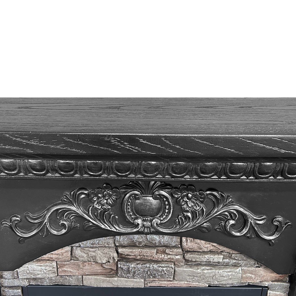 Festivo FFP26236 42.32" Vintage Carved-Look MGO Electric Fireplace Mantel with 23" Insert, Realistic Log & Flame Effect, Remote Control & Timer, Black
