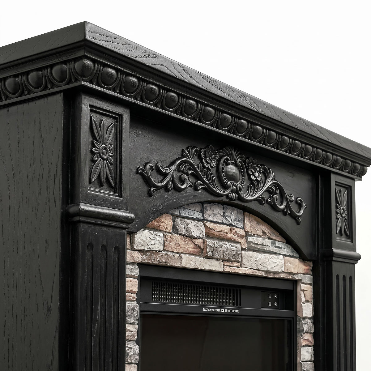 Festivo FFP26236 42.32" Vintage Carved-Look MGO Electric Fireplace Mantel with 23" Insert, Realistic Log & Flame Effect, Remote Control & Timer, Black