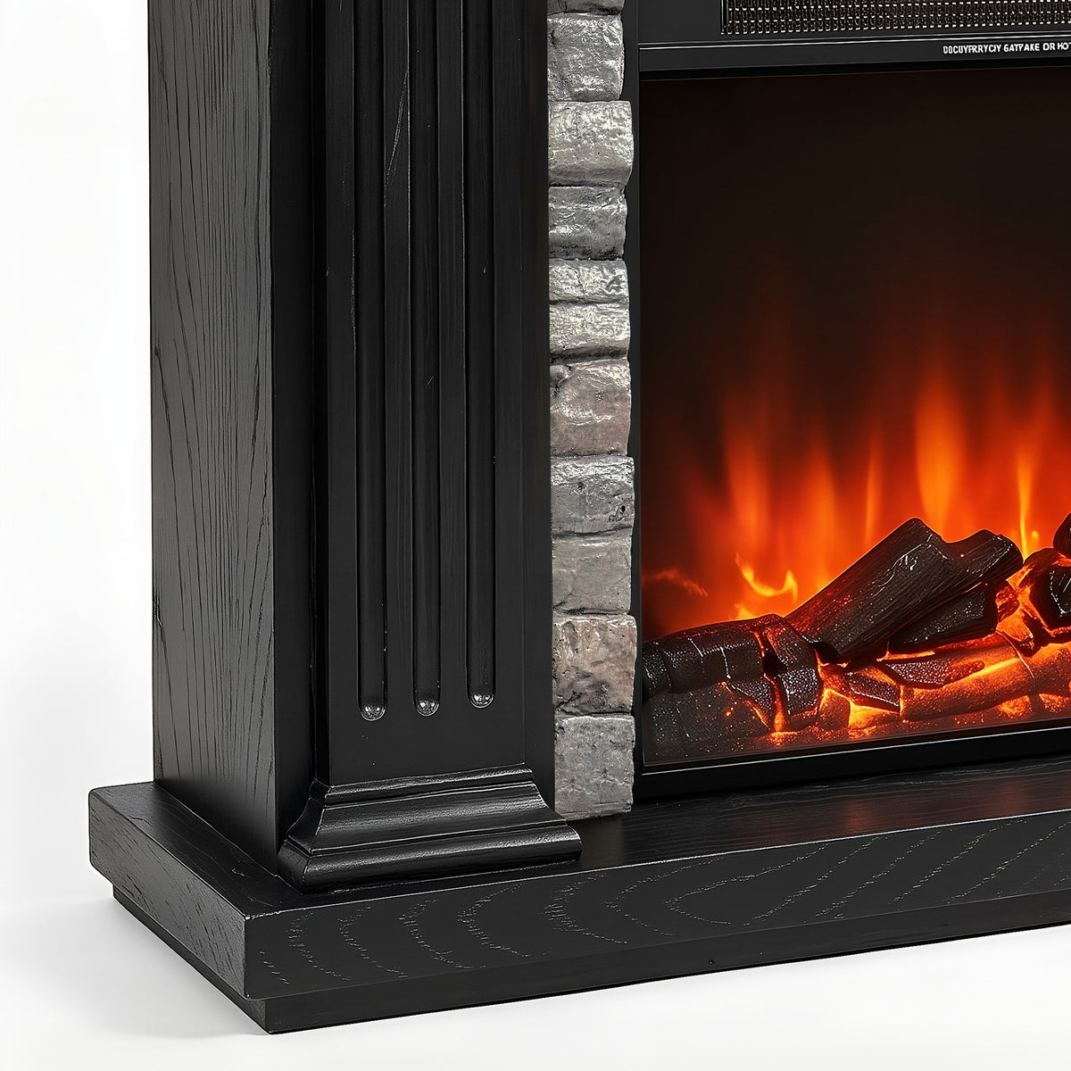 Festivo FFP26236 42.32" Vintage Carved-Look MGO Electric Fireplace Mantel with 23" Insert, Realistic Log & Flame Effect, Remote Control & Timer, Black