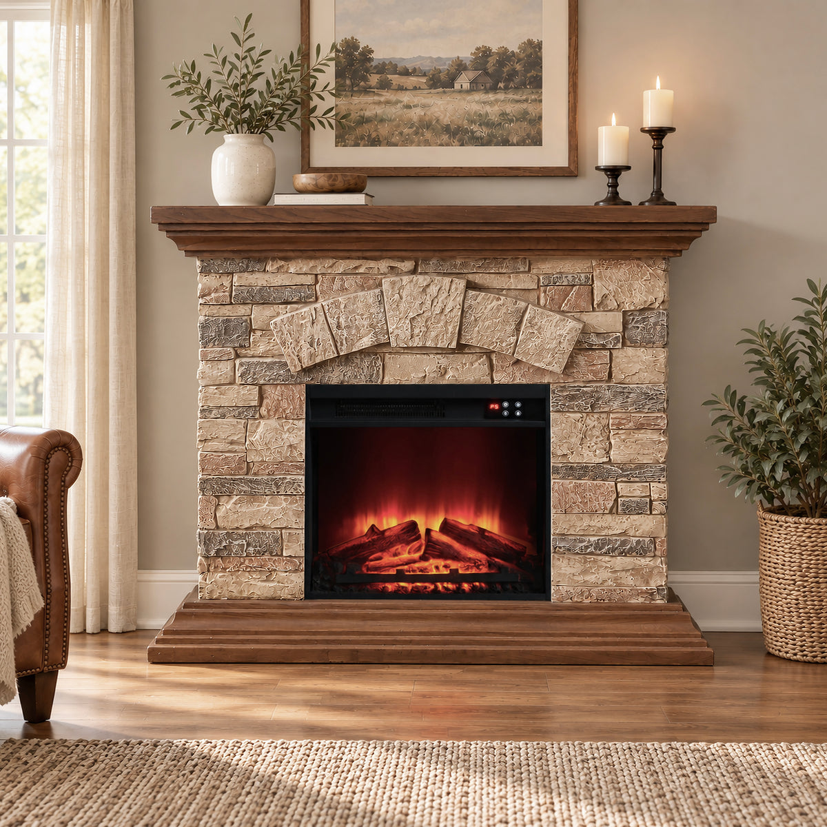 Festivo FFP26239 40" Electric Fireplace Mantel with Faux Brick-Brown