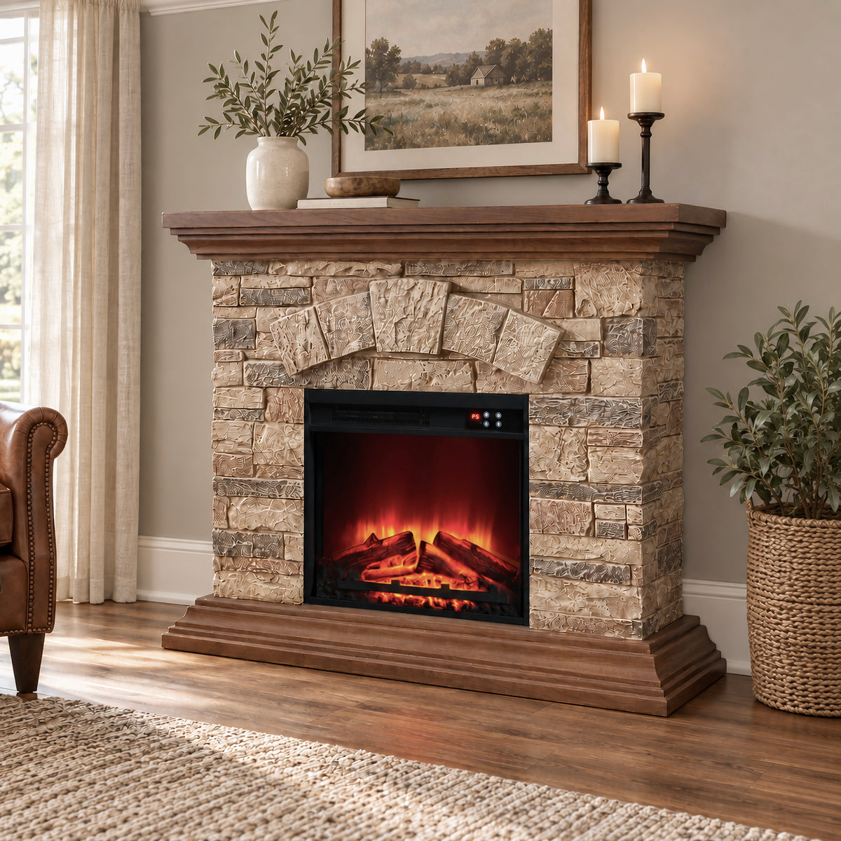 Festivo FFP26239 40" Electric Fireplace Mantel with Faux Brick-Brown