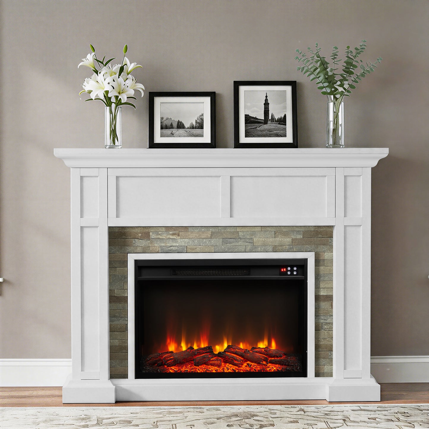 Festivo FFP26347 48" Electric Fireplace Mantel with Faux Brick-White