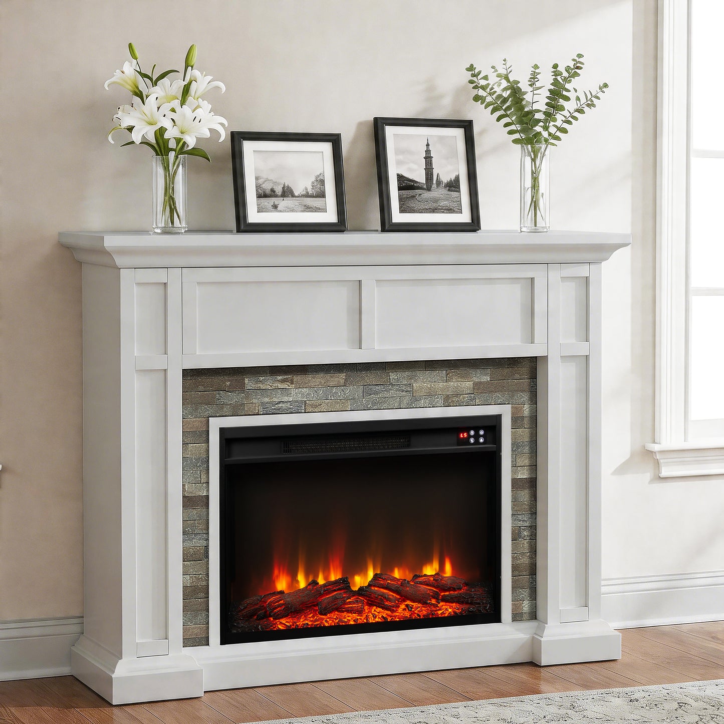 Festivo FFP26347 48" Electric Fireplace Mantel with Faux Brick-White
