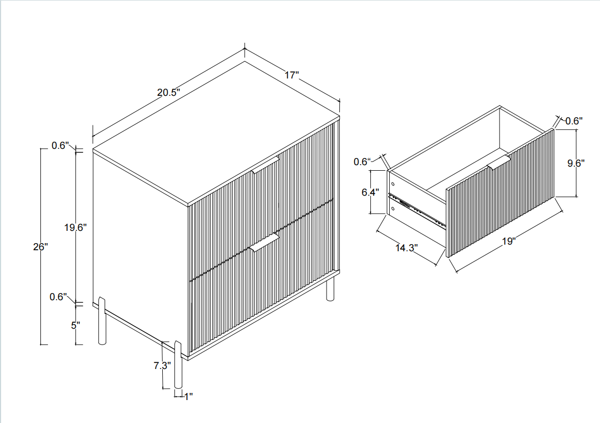 Festivo FNS23111 20.5" Bedroom Nightstands with 2 Drawers-Black