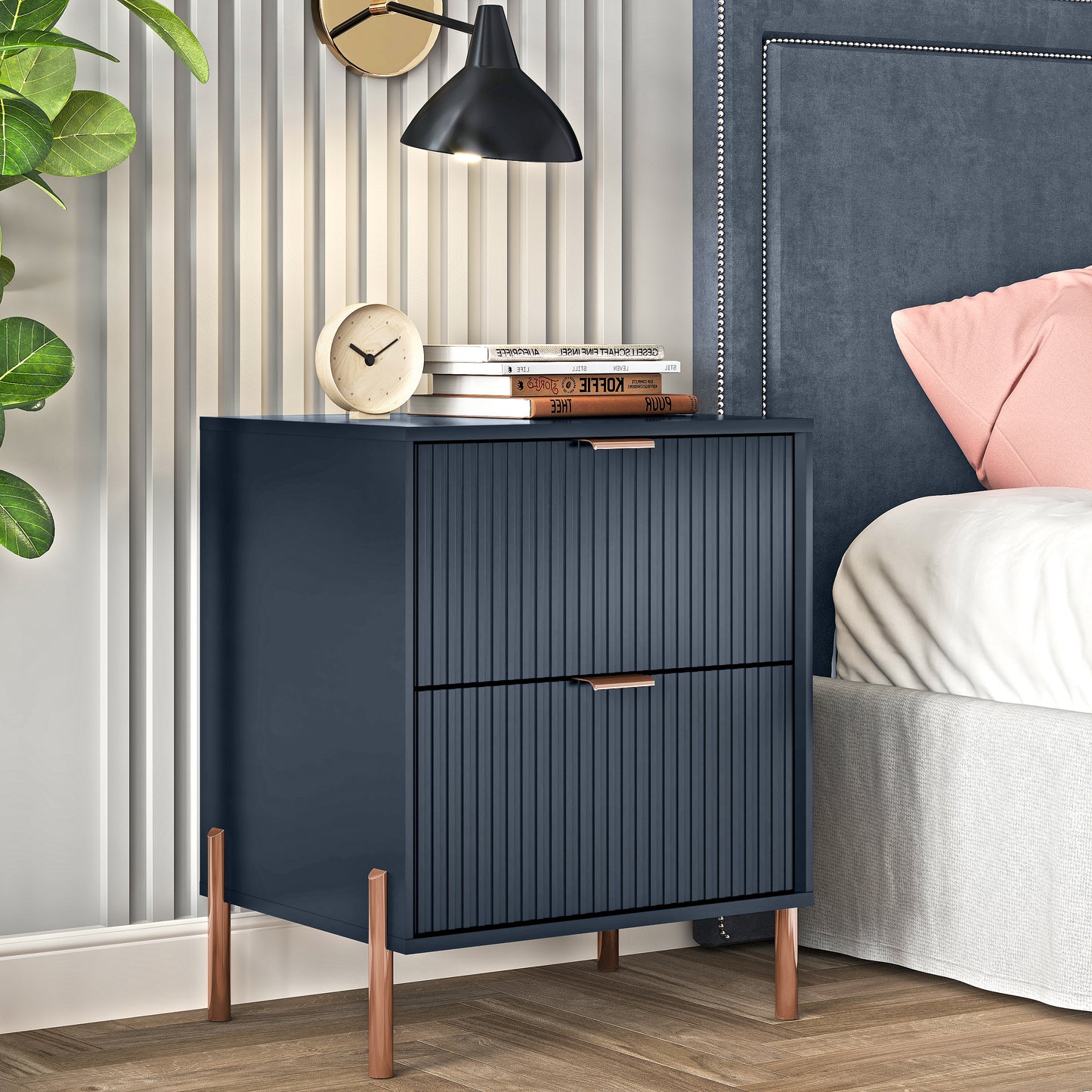 Festivo FNS23113 20.5" Bedroom Nightstands with 2 Drawers-Navy