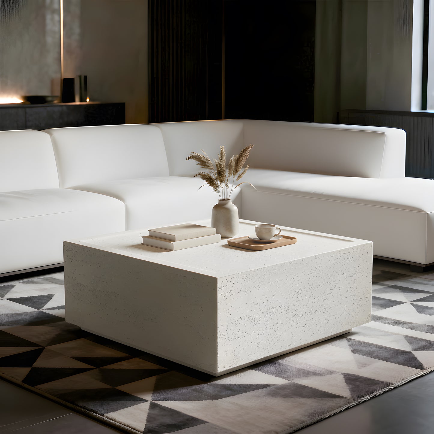 Festivo FST25121 28" Square MGO Coffee Table with a Natural Stone-Look Finish-Ivory Travertine