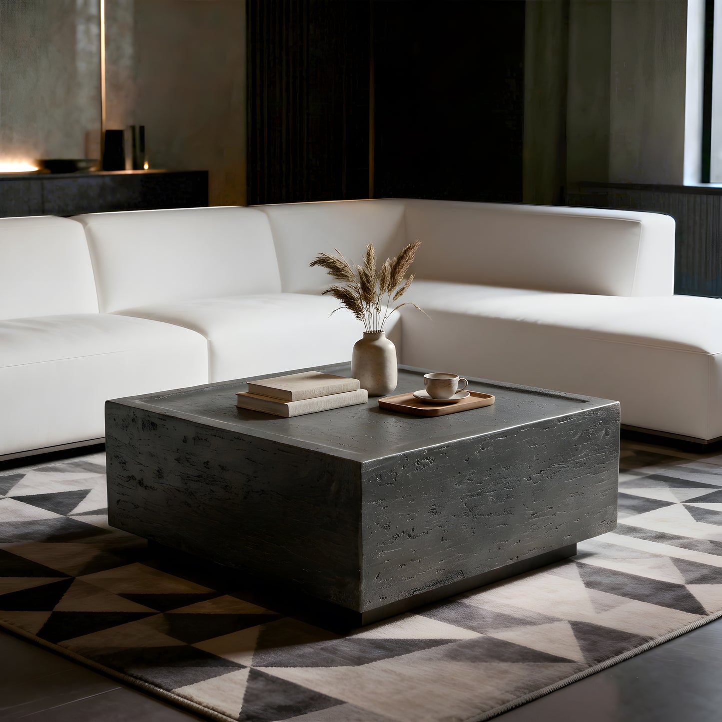 Festivo FST25122 28" Square MGO Coffee Table with a Natural Stone-Look Finish-Black Travertine