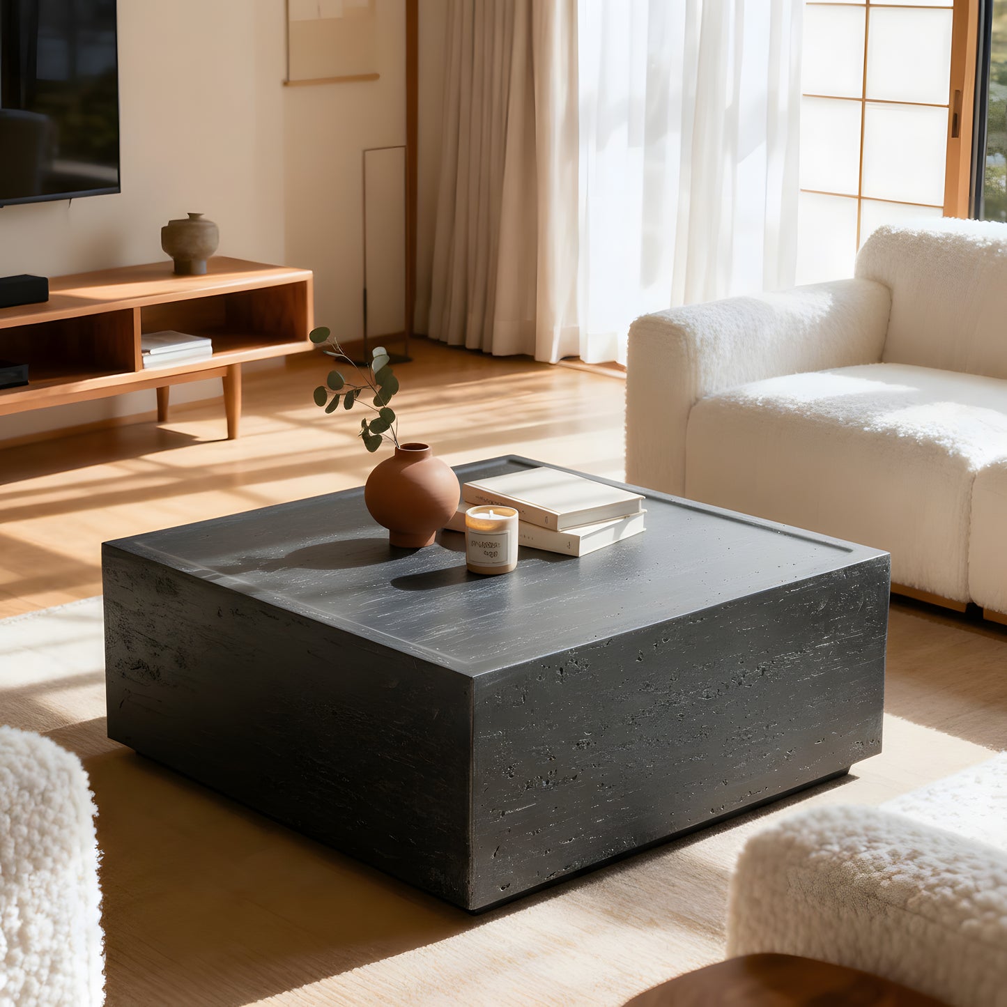 Festivo FST25122 28" Square MGO Coffee Table with a Natural Stone-Look Finish-Black Travertine