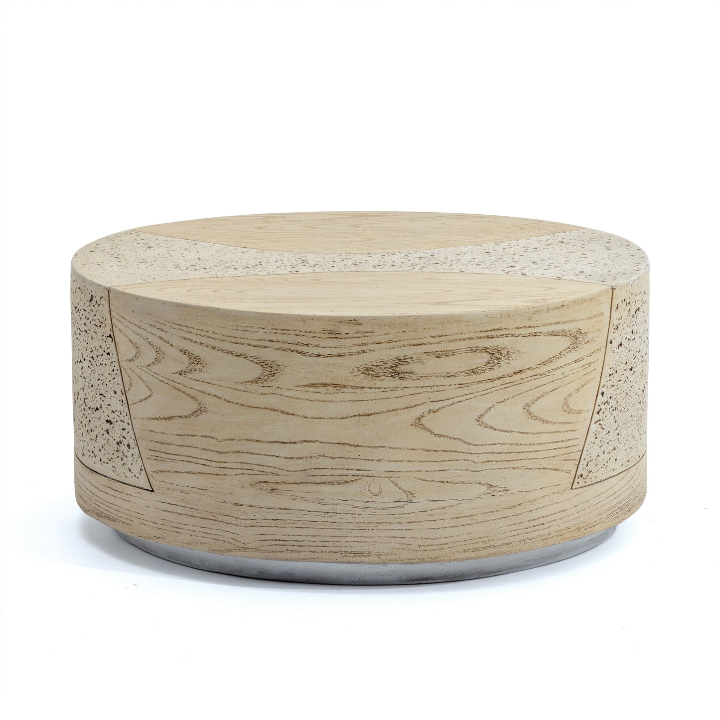 Festivo FST25132 28" Round MGO Coffee Table with a Natural Stone & Wood-Look Finish-Sahara Oak Travertine