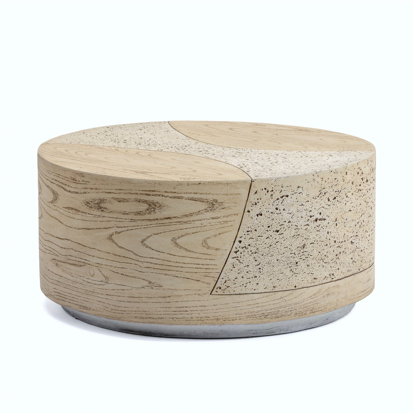 Festivo FST25132 28" Round MGO Coffee Table with a Natural Stone & Wood-Look Finish-Sahara Oak Travertine