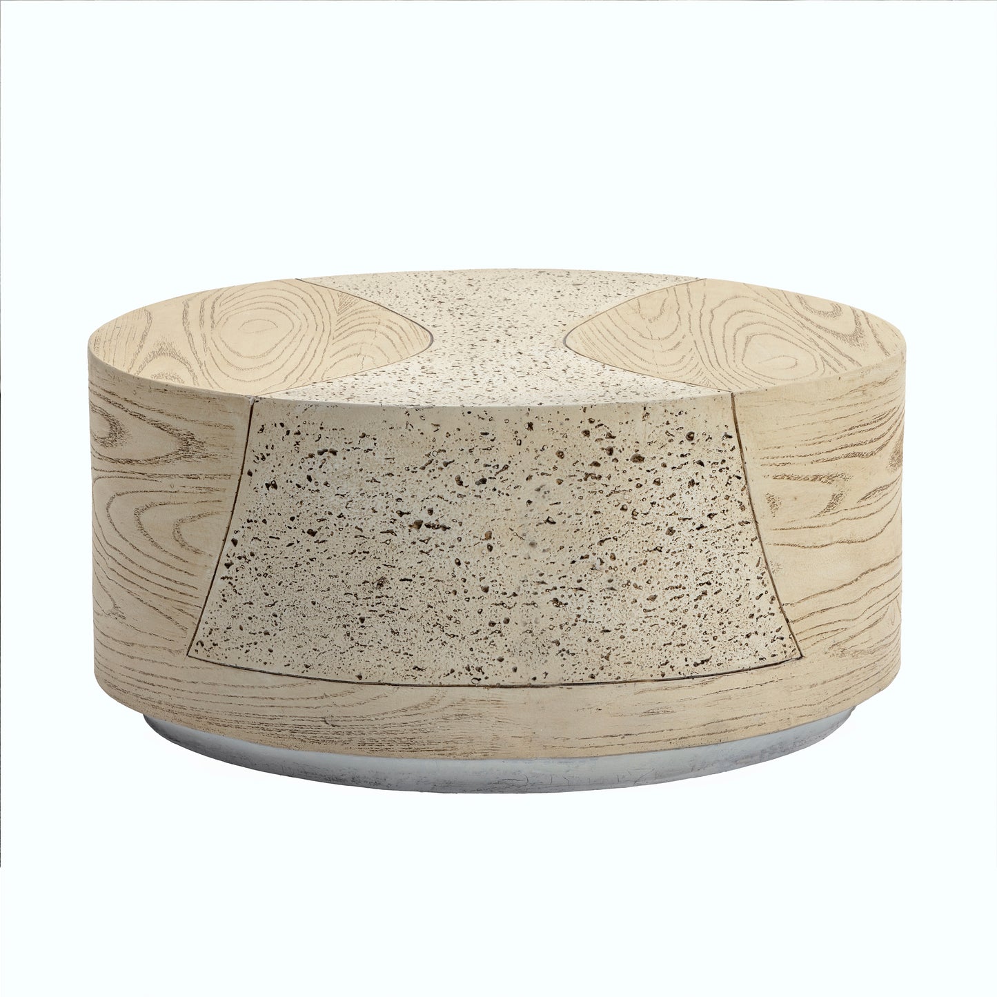 Festivo FST25132 28" Round MGO Coffee Table with a Natural Stone & Wood-Look Finish-Sahara Oak Travertine