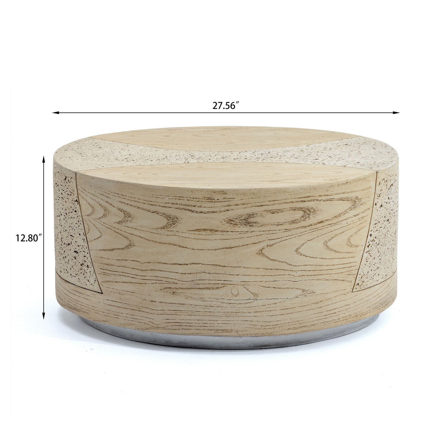 Festivo FST25132 28" Round MGO Coffee Table with a Natural Stone & Wood-Look Finish-Sahara Oak Travertine