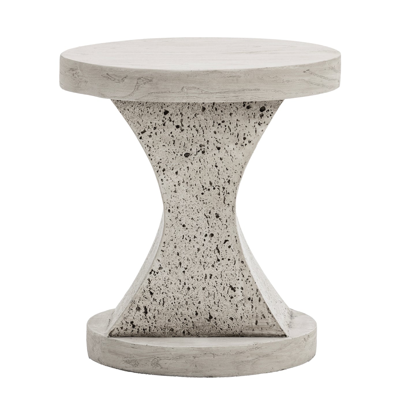Festivo FST25141 17.91" Round MGO Side/End Table with a Natural Stone & Wood-Look Finish-Ivory Oak Travertine