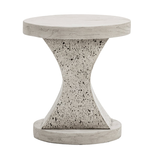 Festivo FST25141 17.91" Round MGO Side/End Table with a Natural Stone & Wood-Look Finish-Ivory Oak Travertine