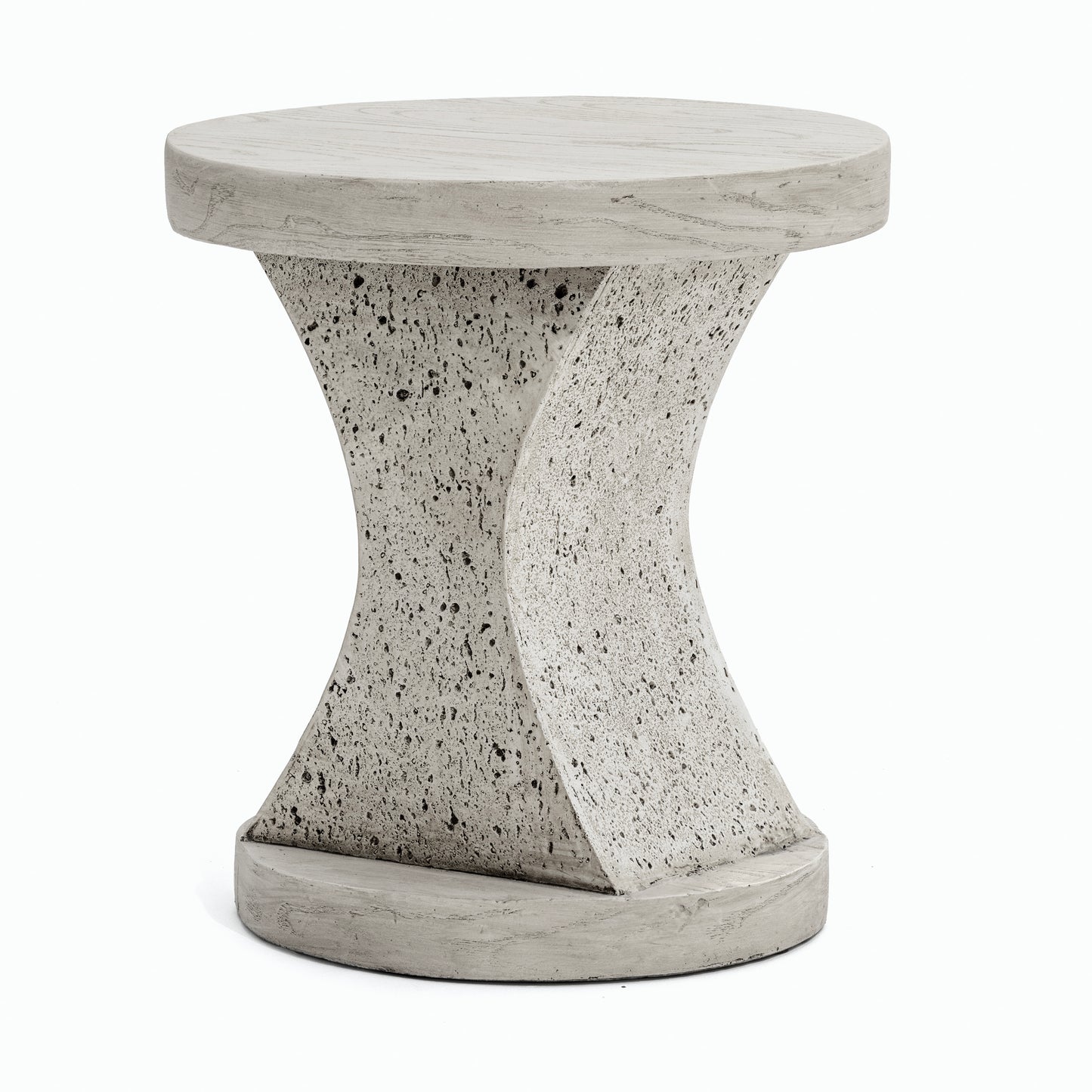 Festivo FST25141 17.91" Round MGO Side/End Table with a Natural Stone & Wood-Look Finish-Ivory Oak Travertine