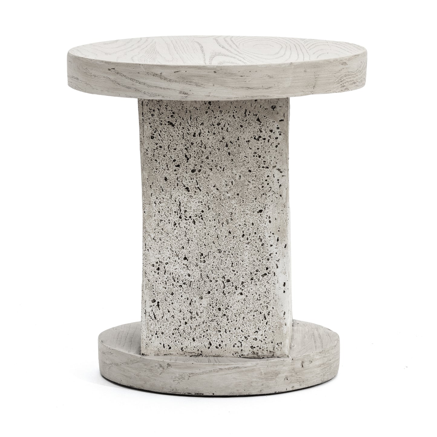 Festivo FST25141 17.91" Round MGO Side/End Table with a Natural Stone & Wood-Look Finish-Ivory Oak Travertine