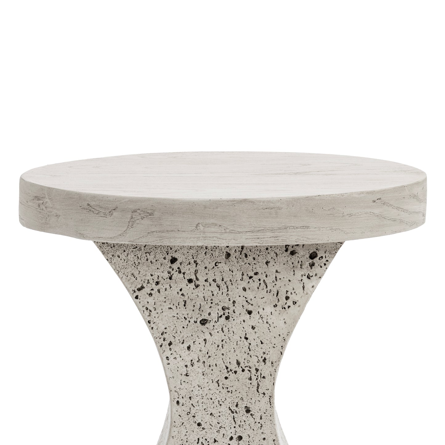 Festivo FST25141 17.91" Round MGO Side/End Table with a Natural Stone & Wood-Look Finish-Ivory Oak Travertine