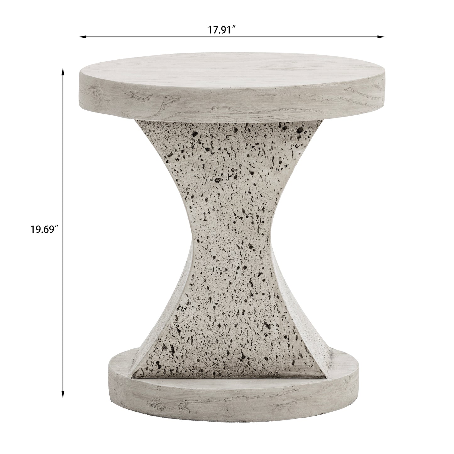Festivo FST25141 17.91" Round MGO Side/End Table with a Natural Stone & Wood-Look Finish-Ivory Oak Travertine