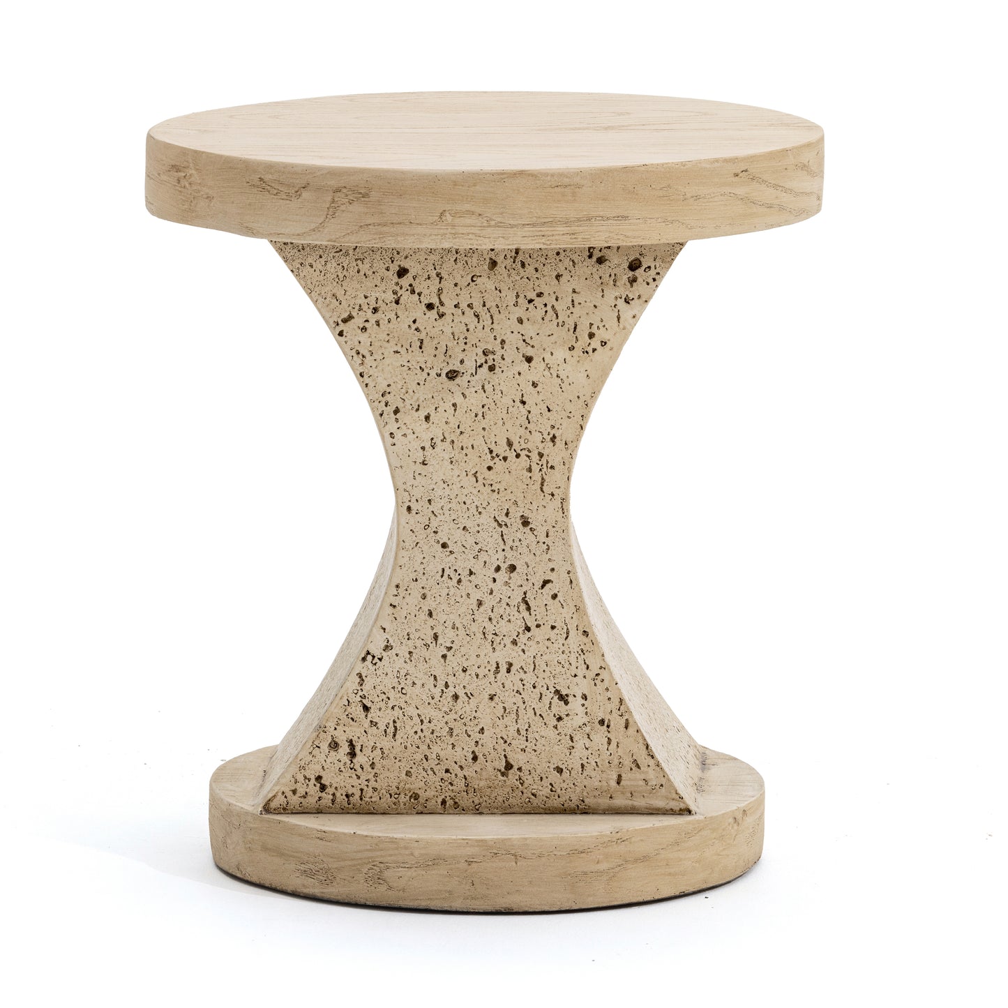 Festivo FST25142 17.91" Round MGO Side/End Table with a Natural Stone & Wood-Look Finish-Sahara Oak Travertine