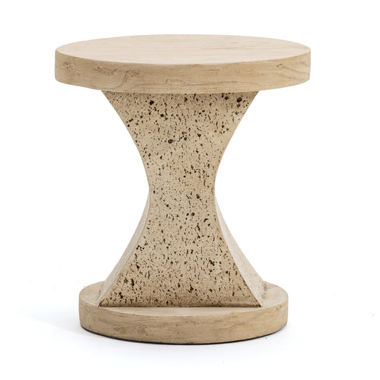 Festivo FST25142 17.91" Round MGO Side/End Table with a Natural Stone & Wood-Look Finish-Sahara Oak Travertine