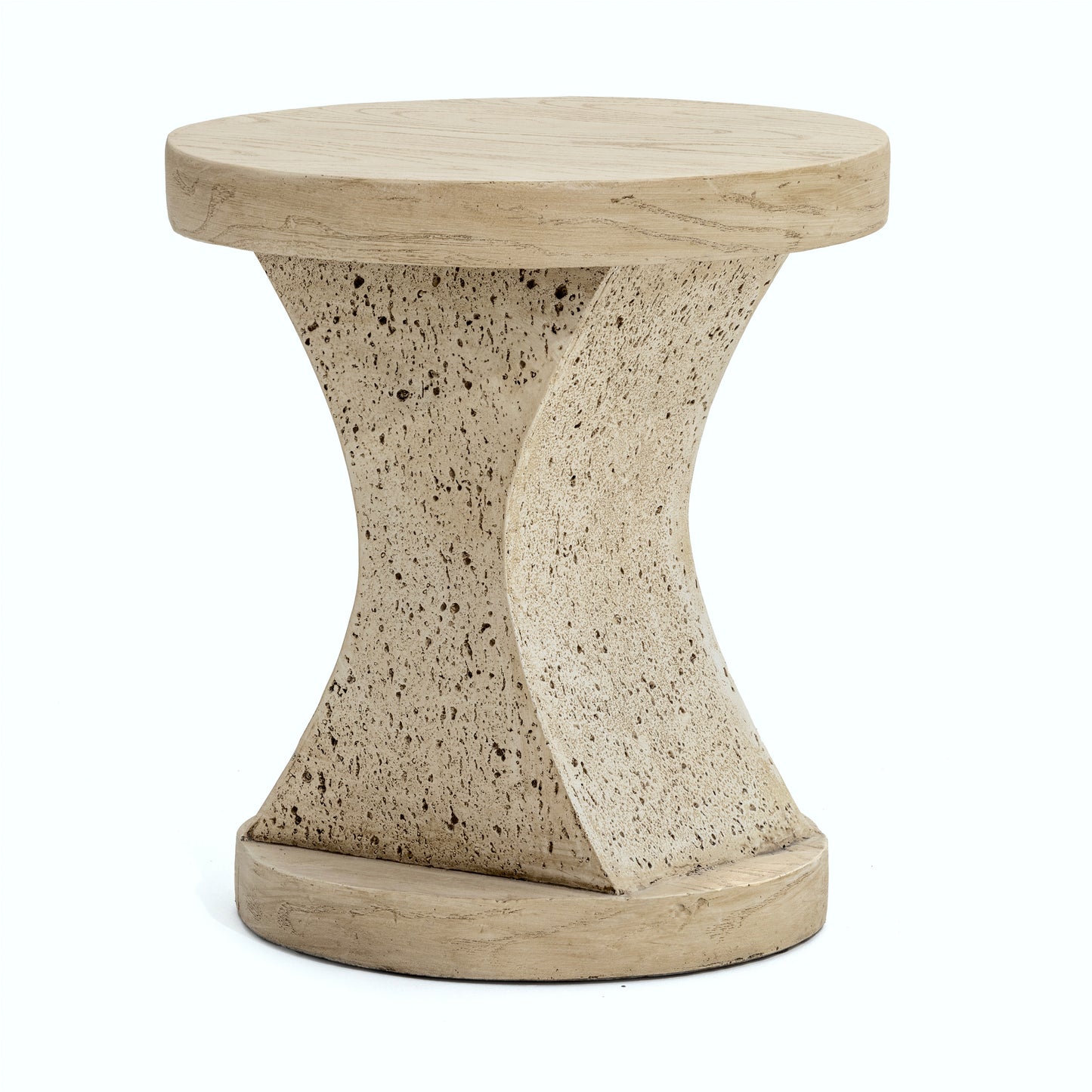 Festivo FST25142 17.91" Round MGO Side/End Table with a Natural Stone & Wood-Look Finish-Sahara Oak Travertine