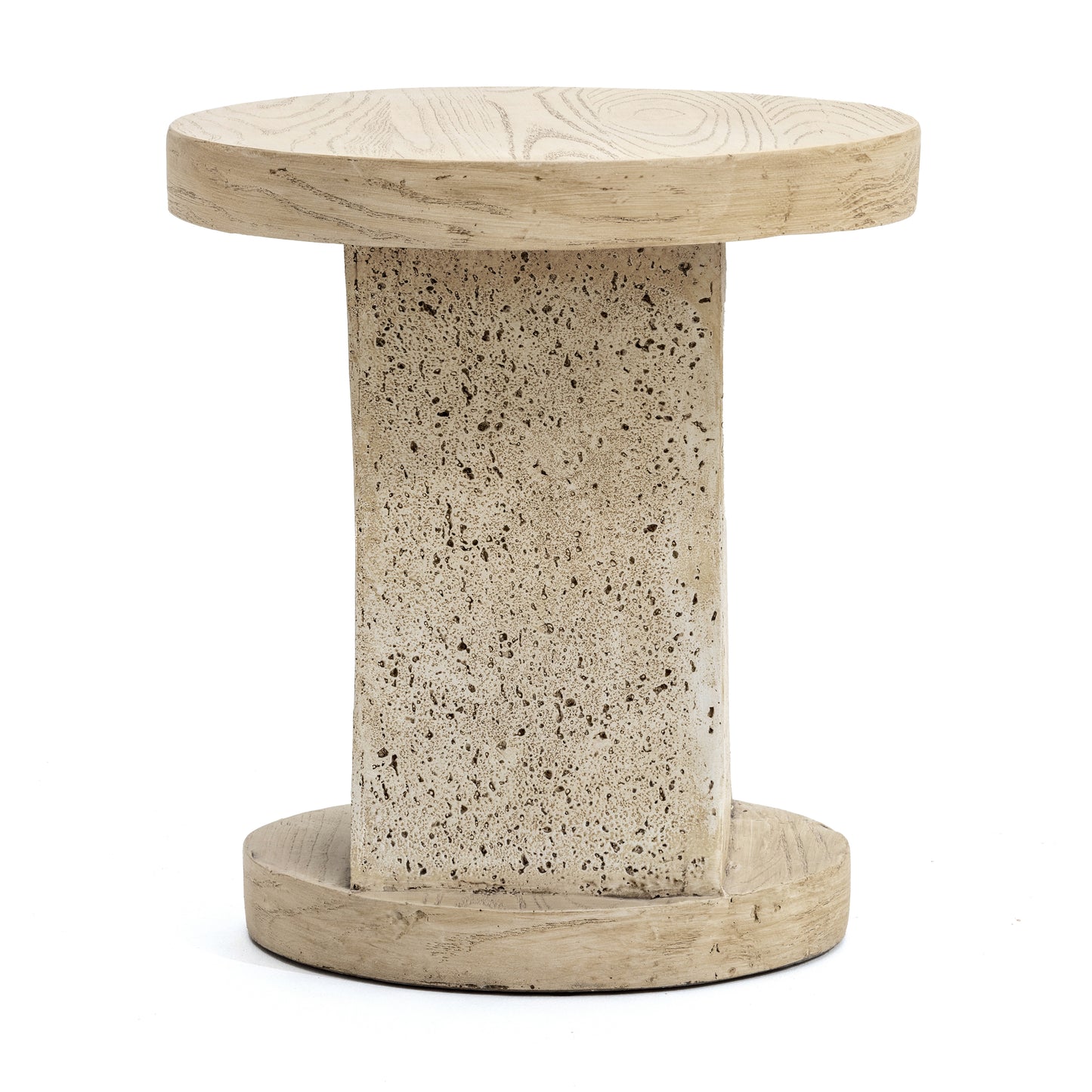 Festivo FST25142 17.91" Round MGO Side/End Table with a Natural Stone & Wood-Look Finish-Sahara Oak Travertine