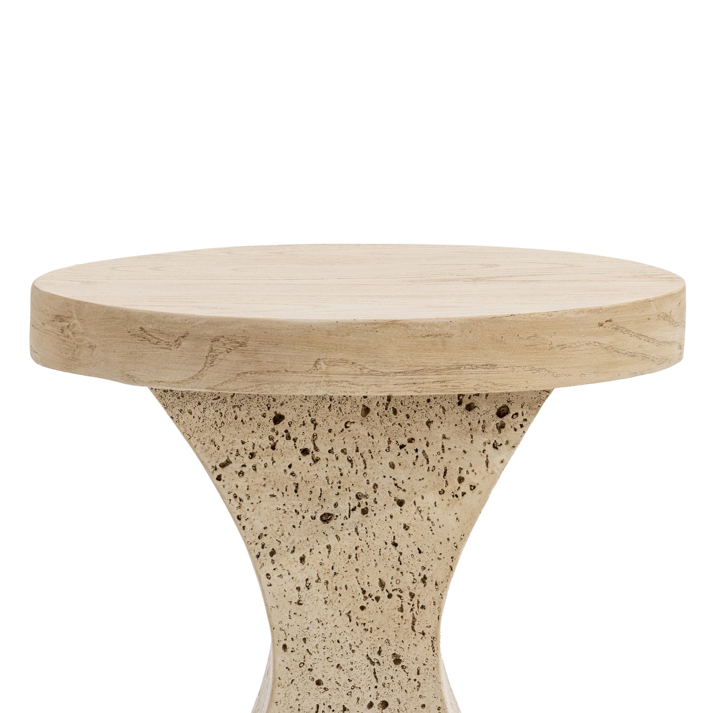 Festivo FST25142 17.91" Round MGO Side/End Table with a Natural Stone & Wood-Look Finish-Sahara Oak Travertine