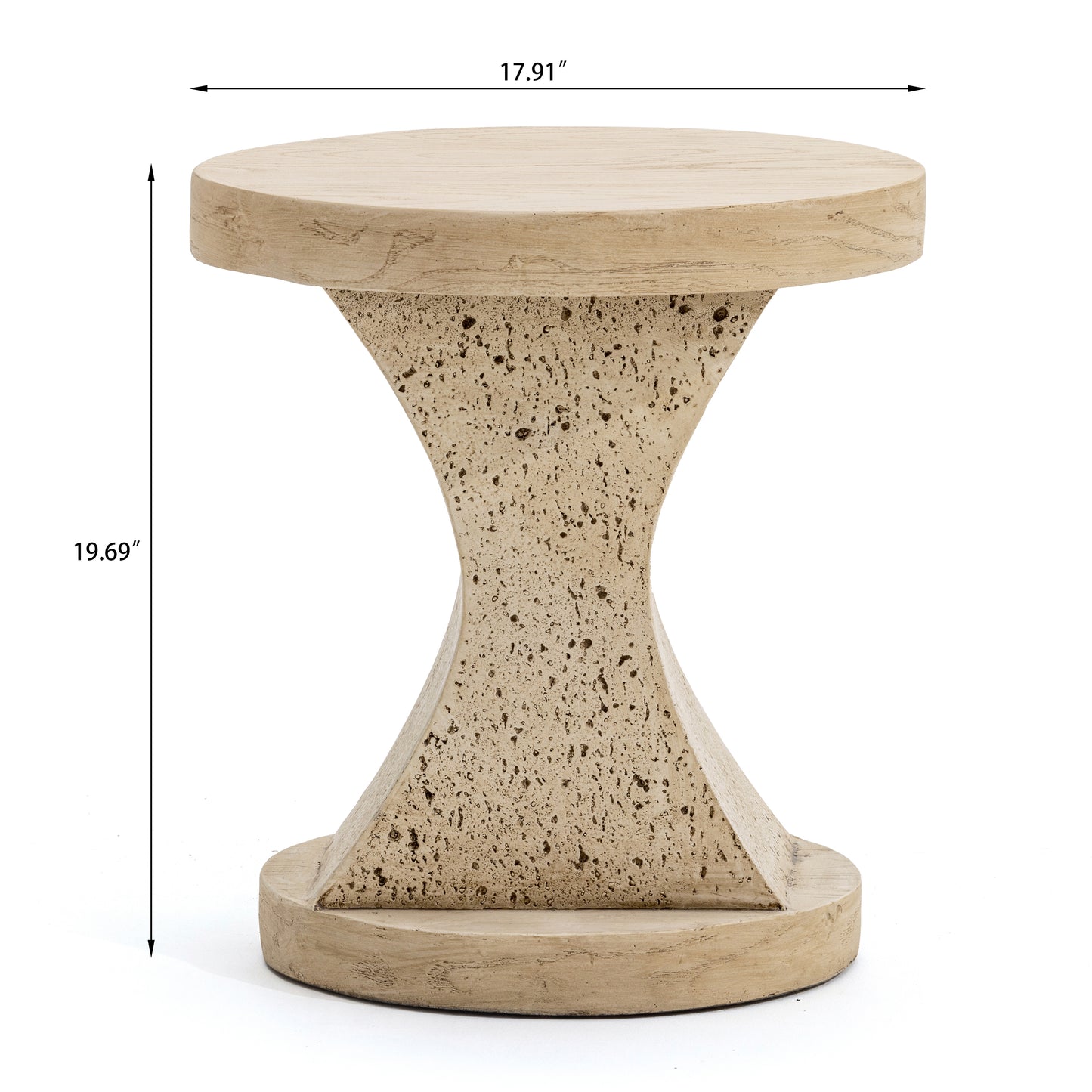 Festivo FST25142 17.91" Round MGO Side/End Table with a Natural Stone & Wood-Look Finish-Sahara Oak Travertine