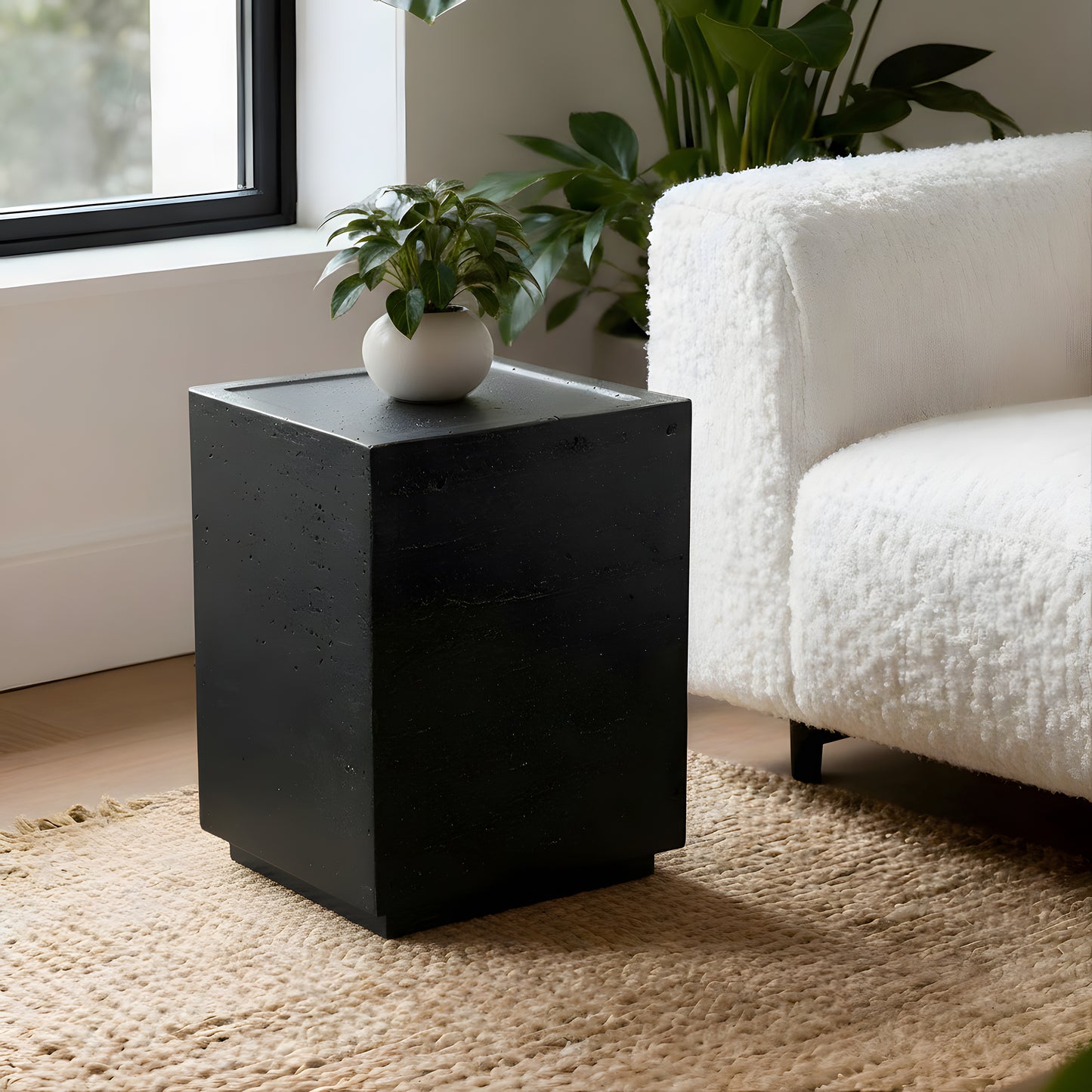 Festivo FST25152 14" Square MGO Side/End Table with a Natural Stone-Look Finish- Black Travertine