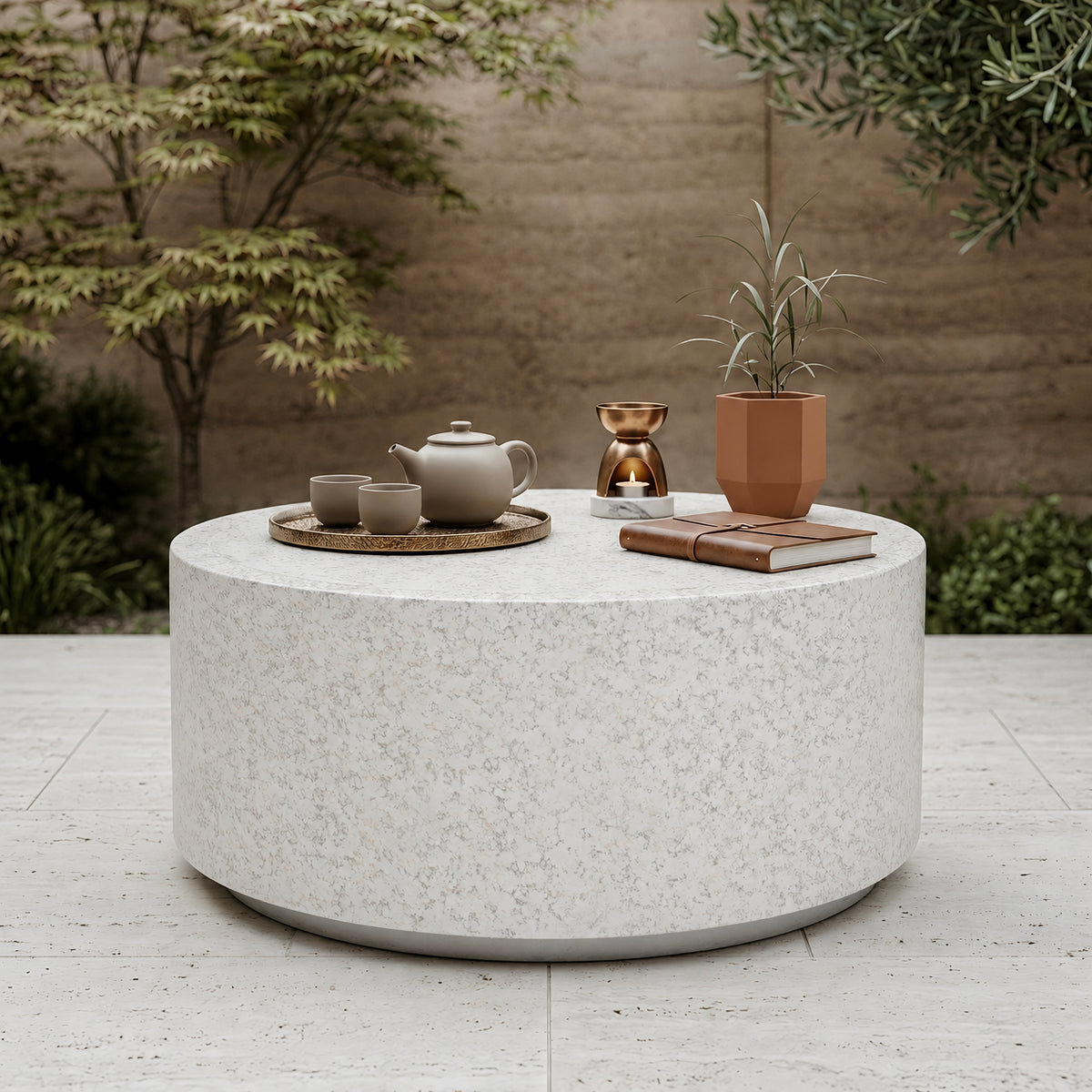 Festivo FCT26131 28" Round MGO Coffee Table with a Natural Stone Marble-Look Finish-Cloud Ceramic White
