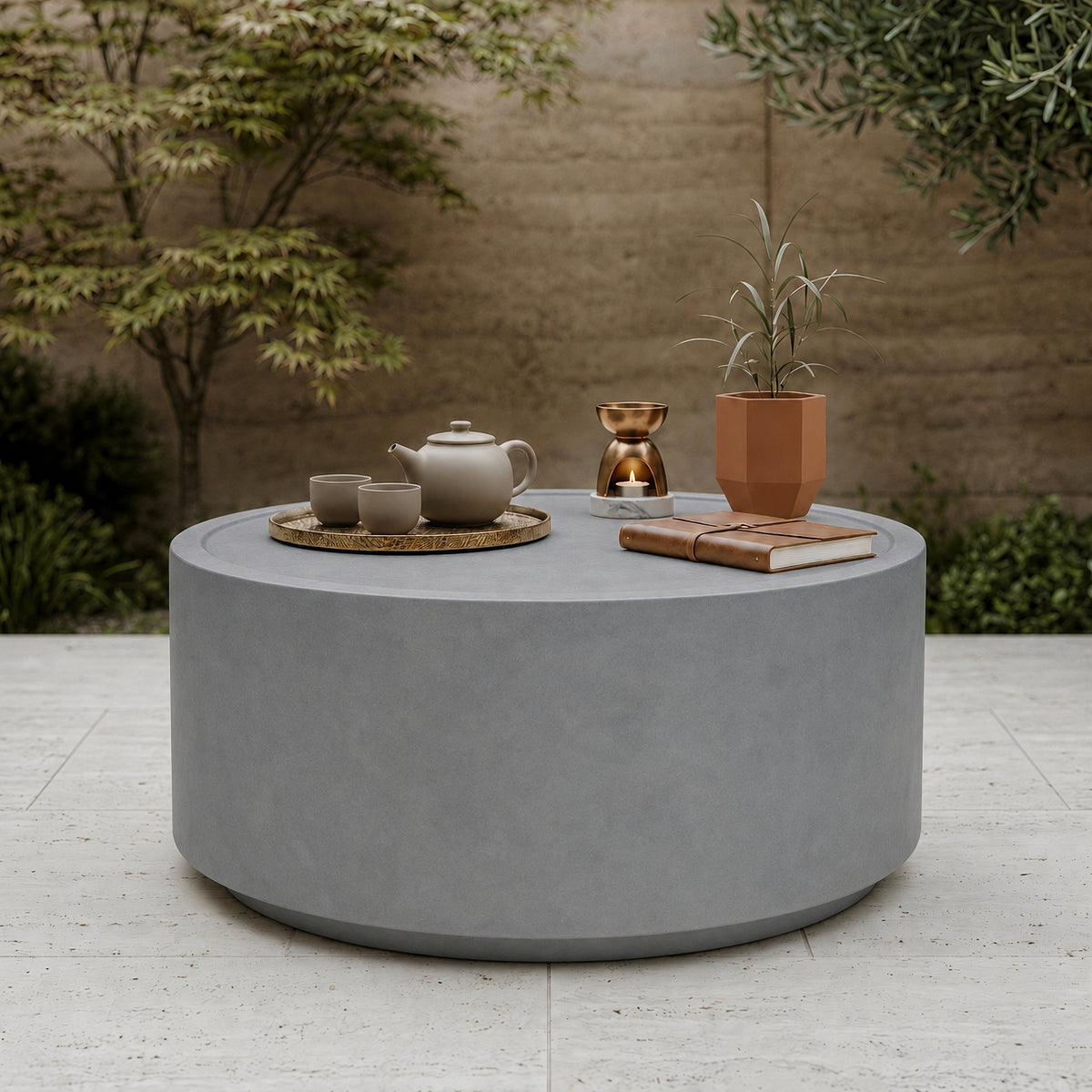 Festivo FCT26132 28" Round MGO Coffee Table with a Natural Stone-Look Finish-Cement Gray
