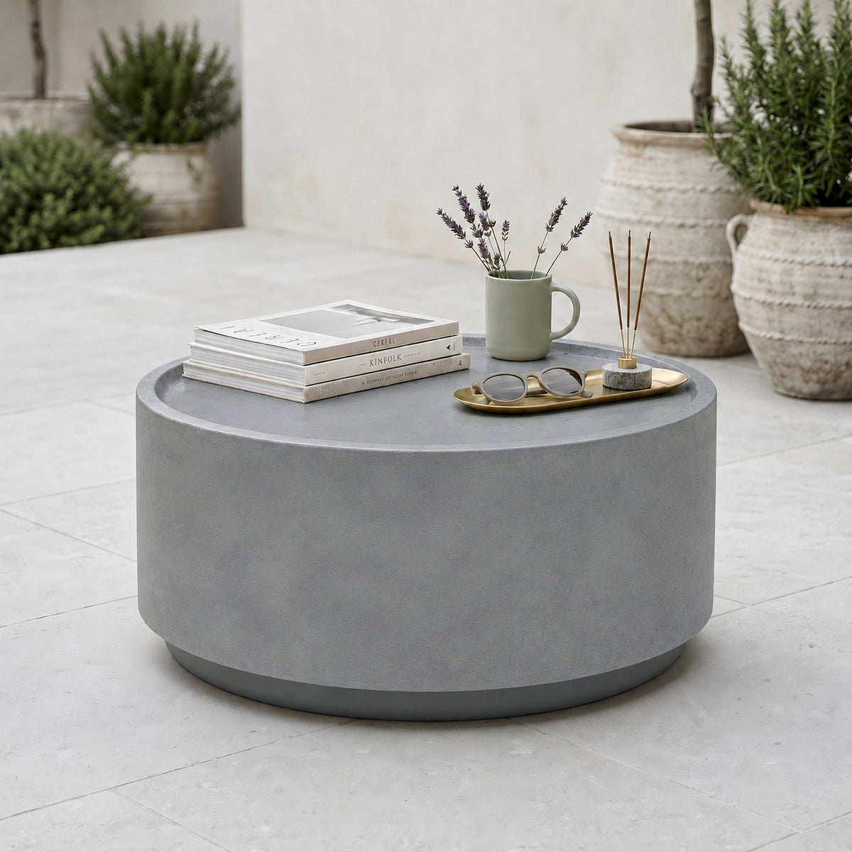 Festivo FCT26132 28" Round MGO Coffee Table with a Natural Stone-Look Finish-Cement Gray