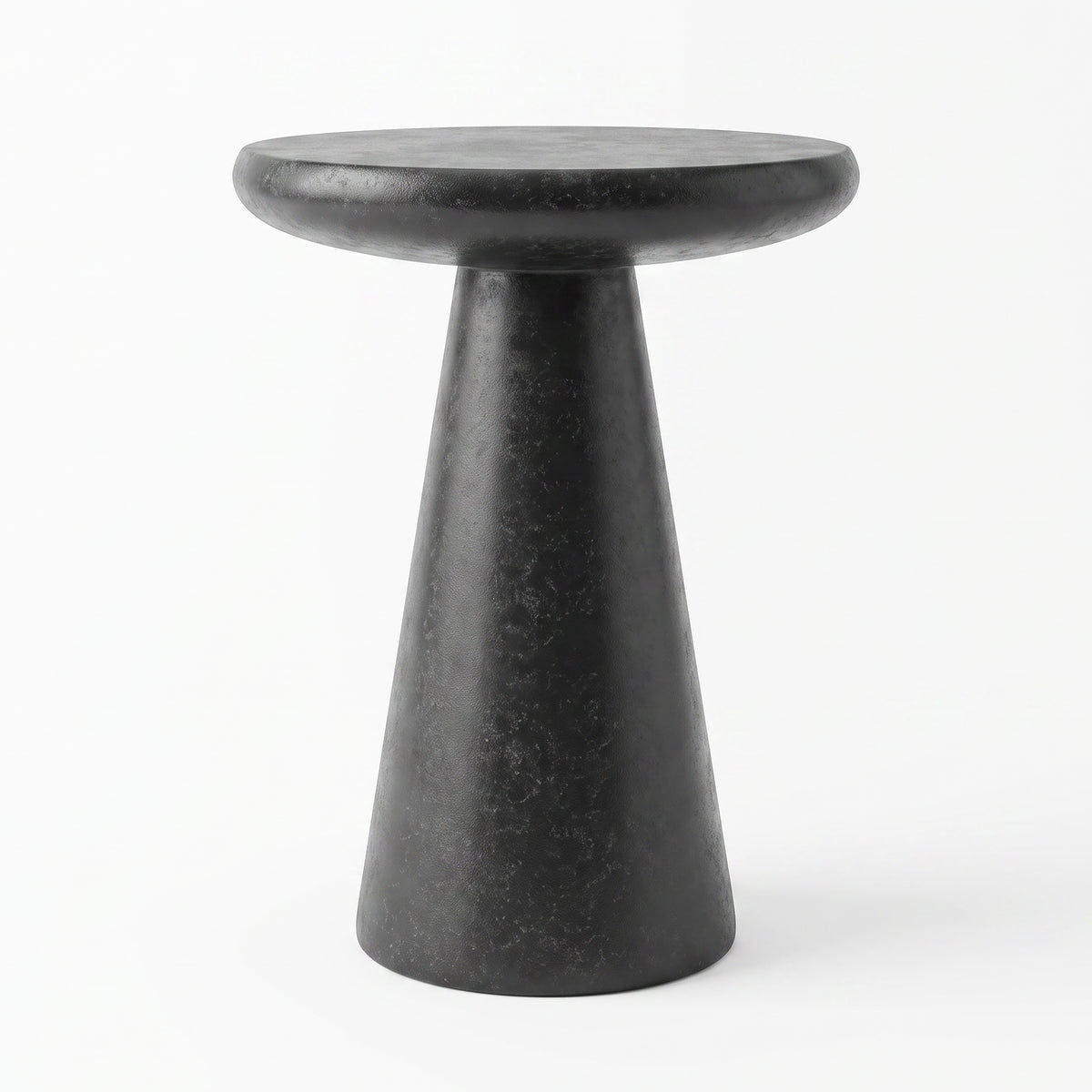 Festivo FST26161 16.14" Round Pedestal MGO Side/End Table with a Natural Stone-Look Finish-Gloss Ceramic Black