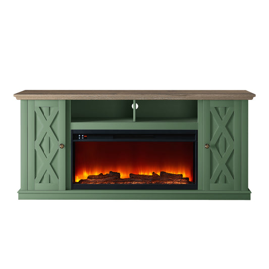 Festivo FTS22202 68" TV Stand with 36" Electric Fireplace-Green