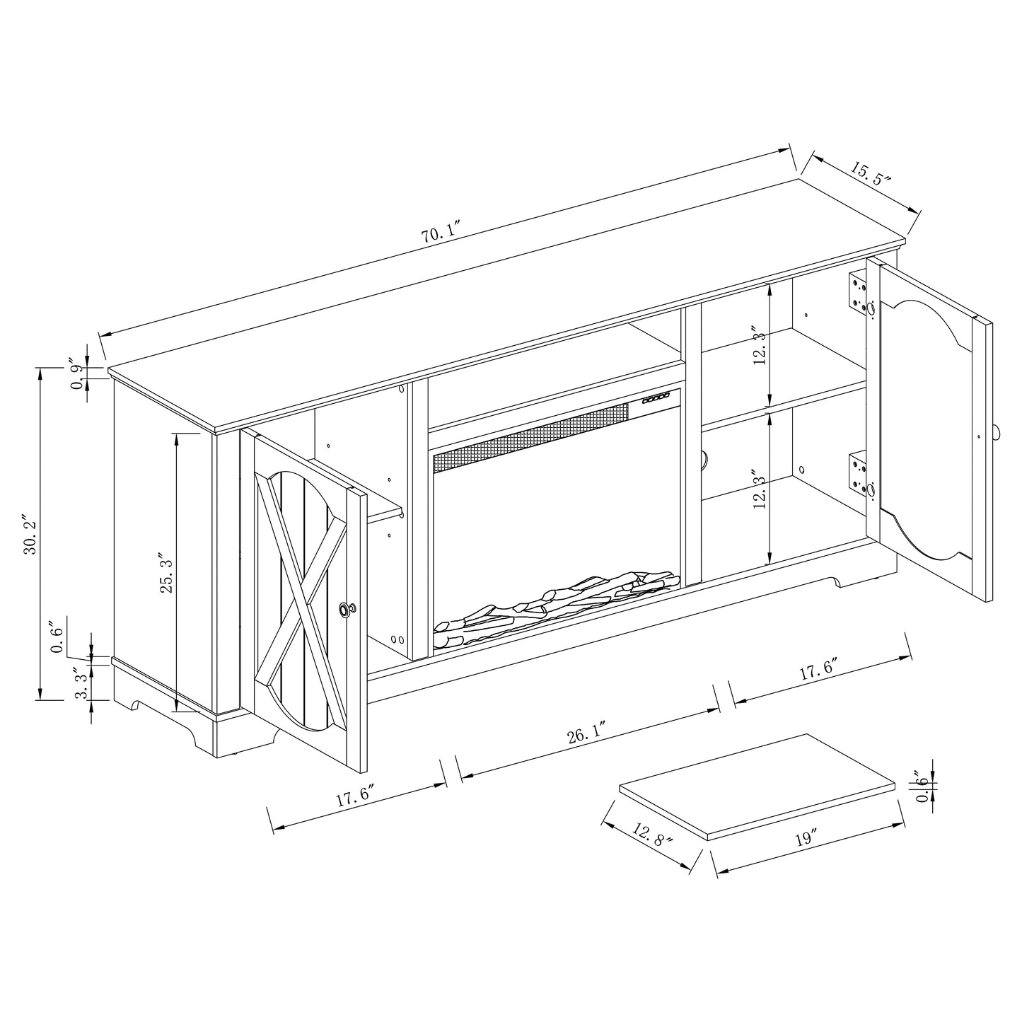 Festivo FTS23237 70" TV Stand with 26" Electric Fireplace-Grey