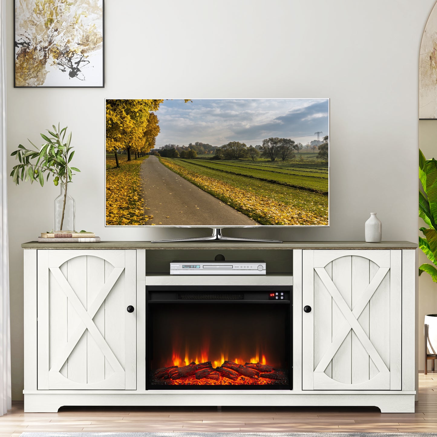 Festivo FTS23236 70" TV Stand with 26" Electric Fireplace-White